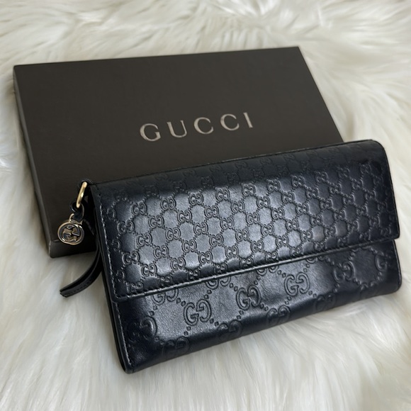 Gucci Black Embossed Leather Continental Wallet with Gold Hardware - Picture 9 of 12